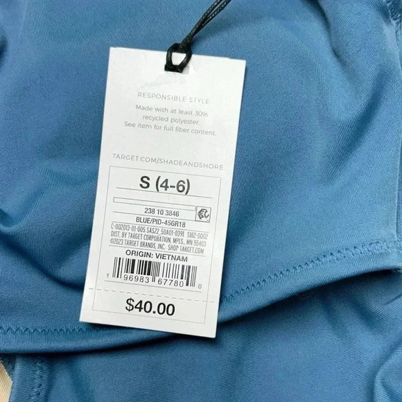 Shade & Shore Cut Out Bead Detail One Piece Swimsuit - Blue Sz S NWT - Picture 5 of 7